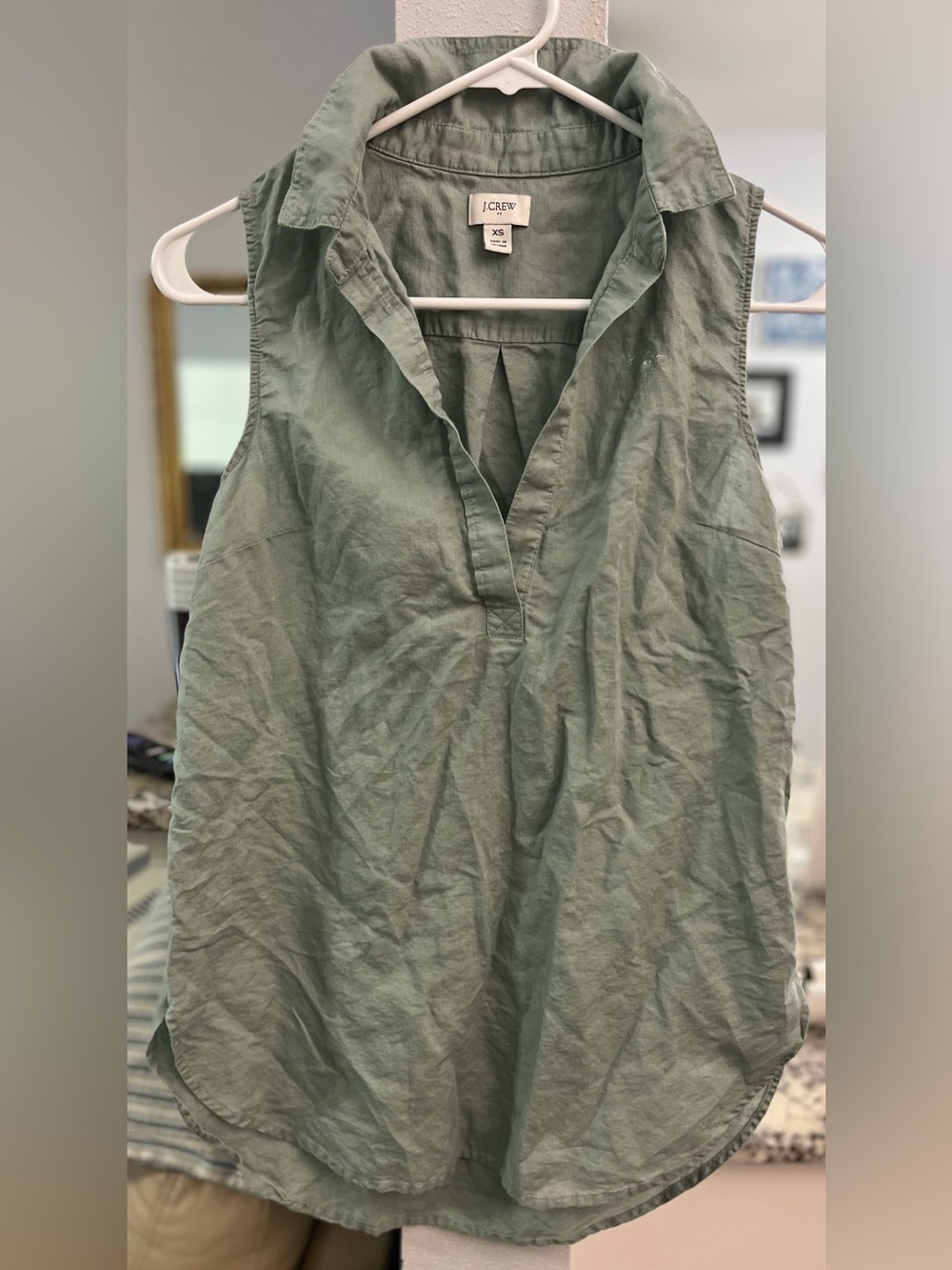 J. Crew Sleeveless Linen V-Neck tunic in Sage